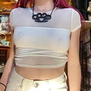White sheer / mesh crop top